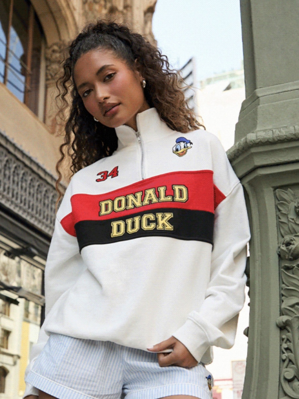 Disney Donald Duck Embroidered White 1/4 Zip Sweatshirt Size 2X NWT